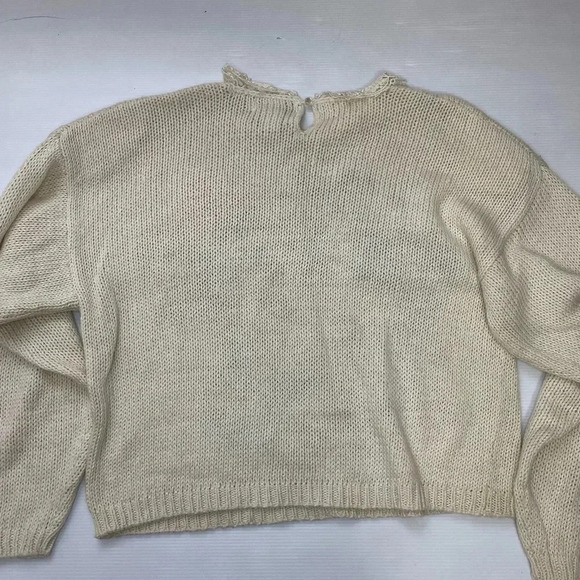 VTG Hand knit For Jack Winter Floral Knit Lace Collar Sweater Size L - Picture 8 of 9
